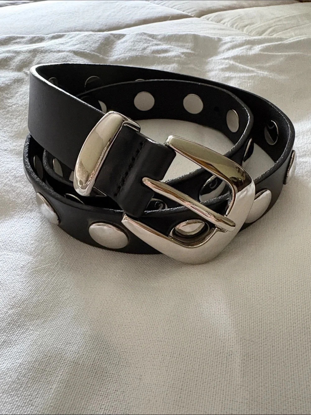 Madewell black leather belt with silver details